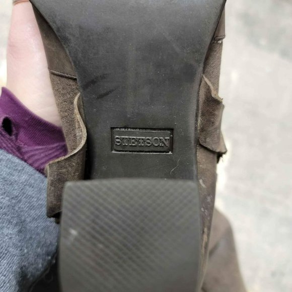 STETSON Fur Lined Leather Harness Tall Chunky High Heel Boots - Picture 5 of 10